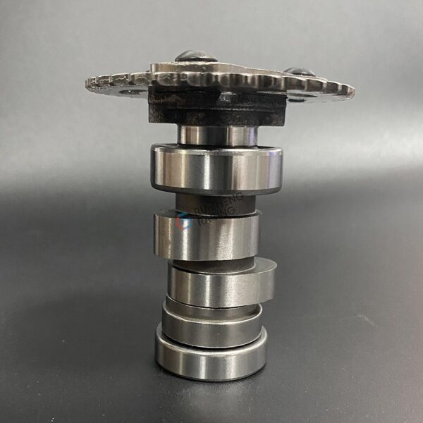 GY6 camshaft and timing sprocket side angle view