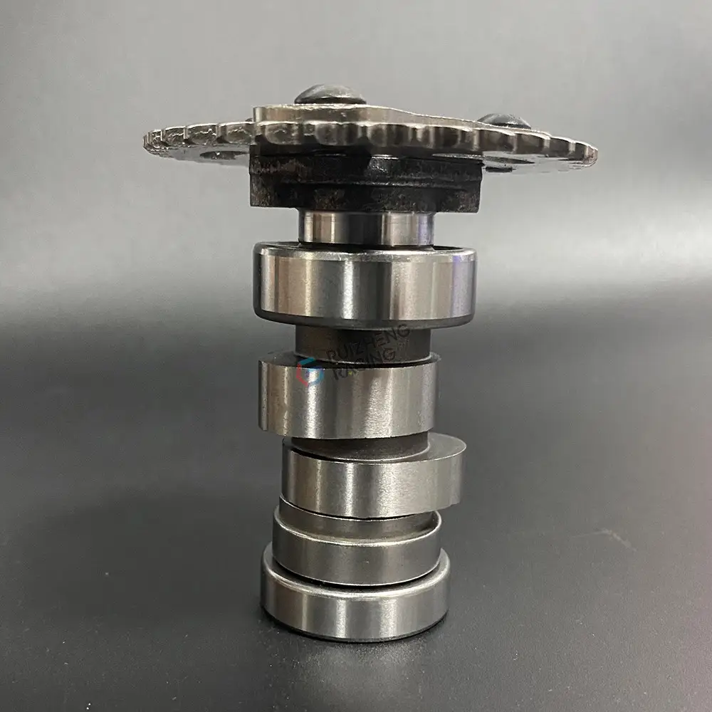 GY6 camshaft and timing sprocket side angle view