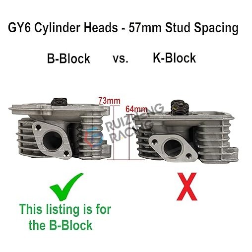 GY6 2 valve cylinder head racing vs standard height comparison